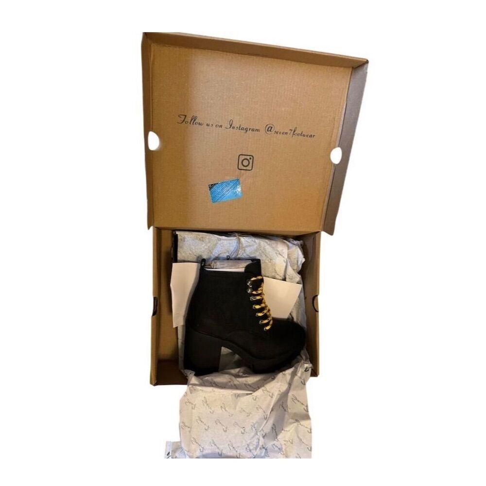 Black Platform Lace-Up Ankle Boots with Yellow Laces - Picture 8 of 9